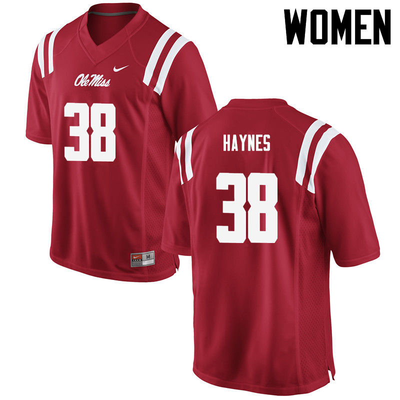 Women Ole Miss Rebels #38 Marquis Haynes College Football Jerseys-Red - Click Image to Close